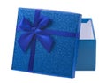 Open blue box with blue bow isolated on white background Royalty Free Stock Photo