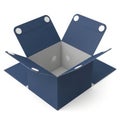 Open blue cardboard box with flaps and holes isolated on white background Royalty Free Stock Photo