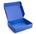 Open blue cardboard box