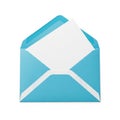 Open Blue Envelope with White Paper Insert on White Background open envelope letter Royalty Free Stock Photo