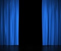 Open blue silk curtains for theater and cinema