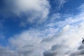 Open blue sky with small dark clouds Royalty Free Stock Photo