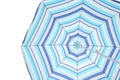 Open blue striped beach umbrella isolated on white. Inner side Royalty Free Stock Photo