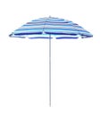 Open blue striped beach umbrella isolated on white Royalty Free Stock Photo