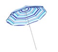 Open blue striped beach umbrella isolated on white Royalty Free Stock Photo