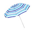 Open blue striped beach umbrella isolated on white Royalty Free Stock Photo