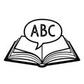 Open book with abc speech bubble symbolizing learning and education Royalty Free Stock Photo