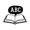 Open book with abc speech bubble symbolizing learning and literacy Royalty Free Stock Photo
