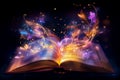 Open book with abstract multicolored lights on a dark background Royalty Free Stock Photo