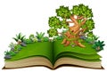 Open book with animals cartoon on the trees Royalty Free Stock Photo