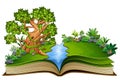 Open book with animals cartoon on the trees Royalty Free Stock Photo