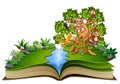 Open book with animals cartoon on the trees Royalty Free Stock Photo