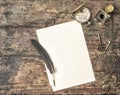 Open book and antique writing accessories vintage Royalty Free Stock Photo