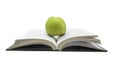 Open book with apple on it isolated on white background Royalty Free Stock Photo