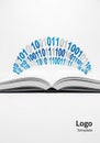 Open book with binary code (0s and 1s) arching above in a wave Royalty Free Stock Photo