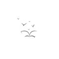 Open book with black birds Isolated on white background. Flat line icon. Vector illustration Royalty Free Stock Photo