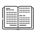 Open book black line icon. Book in expanded form, which can be immediately read. Pictogram for web page, mobile app, promo. UI UX