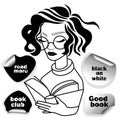 Young pretty girl is reading a book. Vector illustration