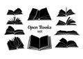 Open book black silhouettes set