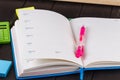 Open book on blackboard Royalty Free Stock Photo