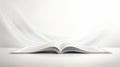 An open book with blank pages on a white background. The book is white and the pages are fanned out. The background has Royalty Free Stock Photo