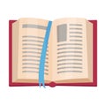 Open book with a blue bookmark. Vector illustration on a white background.