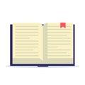 Open book with bookmark. Flat vector illustration isolated on white background. Royalty Free Stock Photo