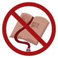 Open book with a bookmark in a forbidden sign. Ban on reading prohibited literature. It is forbidden to study. Vector flat cartoon