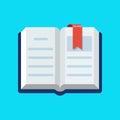 Open book and bookmark vector flat icon.