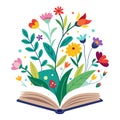 Open Book Bursting with Flowers: Illustration of Imagination and Growth Royalty Free Stock Photo