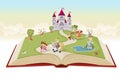 Open book with cartoon princesses and princes Royalty Free Stock Photo