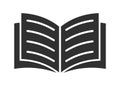 Open book catalog icon symbol shape. Instruction manual reading logo sign. Diary text study page. Vector