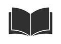 Open book catalog icon symbol shape. Instruction manual reading logo sign. Diary text study page. Vector