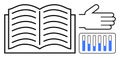 Open Book with Hand Gesture and Data Bar Graph Representation Royalty Free Stock Photo