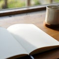 Open book and coffee cup by the window Royalty Free Stock Photo