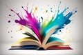 Open book with color splash Creative abstract Illustration. Generative AI Royalty Free Stock Photo