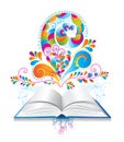 Open book with color splash and curl. Royalty Free Stock Photo