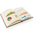 Open book with colorful charts