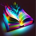 Open book with colorful pages on black background. 3D illustration Royalty Free Stock Photo