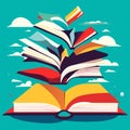 Open book with colorful pages on the sky background. Vector illustration. Generative AI Royalty Free Stock Photo