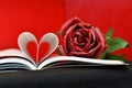 Open book with curved pages in a heart shape