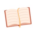 Open book or diary with bookmark. Literature. World book day. Vector illustration in flat style Royalty Free Stock Photo