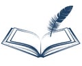 Open book or diary and feather, writer, scriptwriter or poet concept, write a memoirs