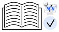 Open Book with Digital Learning Interface and Checkmark Online Education and Success Royalty Free Stock Photo