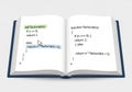 Open book displaying Python and JavaScript code for computing factorials on separate pages. The Royalty Free Stock Photo