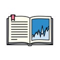 Vector art of an open book with a graph and bookmark, symbolizing knowledge, learning, and data analysis in education Royalty Free Stock Photo