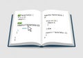 An open book displays two code snippets for a factorial function. The left page shows Python code Royalty Free Stock Photo