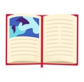 Open book with dolphin picture and blank text space. Red cover educational book vector illustration Royalty Free Stock Photo