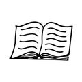 Open book in doodle style. Textbook vector illustration isolated on white background. Hand drawing simple logo Royalty Free Stock Photo