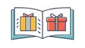Open Book with Double Gift Boxes Vector, vector design Generative AI Royalty Free Stock Photo